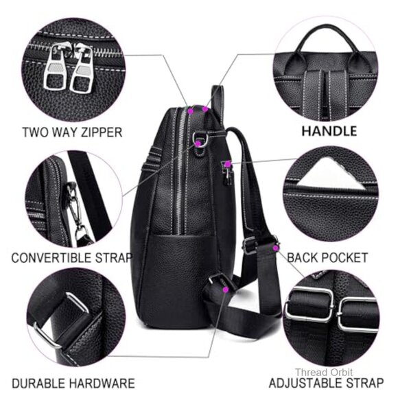 Convertible Backpack Purse Faux Leather Waterproof Travel Bag Women main image 7